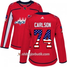 Dame Ishockey Washington Capitals Tröja John Carlson 74 Adidas 2017-2018 Röd USA Flag Fashion Authentic